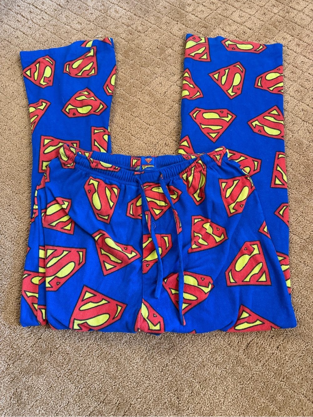 Superman Monogram Blue Fleece Draw String PJ Pants Men’s Size Medium